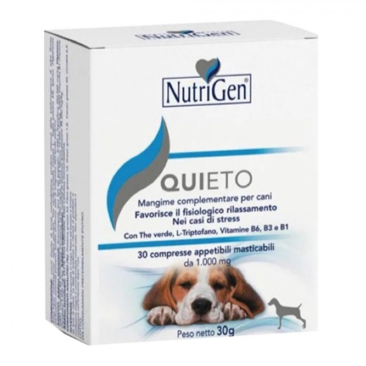 Quieto Cane Mangime Complementare Rilassante per Cani 30 Compresse - NUTRIGEN Quieto Cane Mangime Complementare Rilassante per Cani 30 Compresse - NUTRIGEN