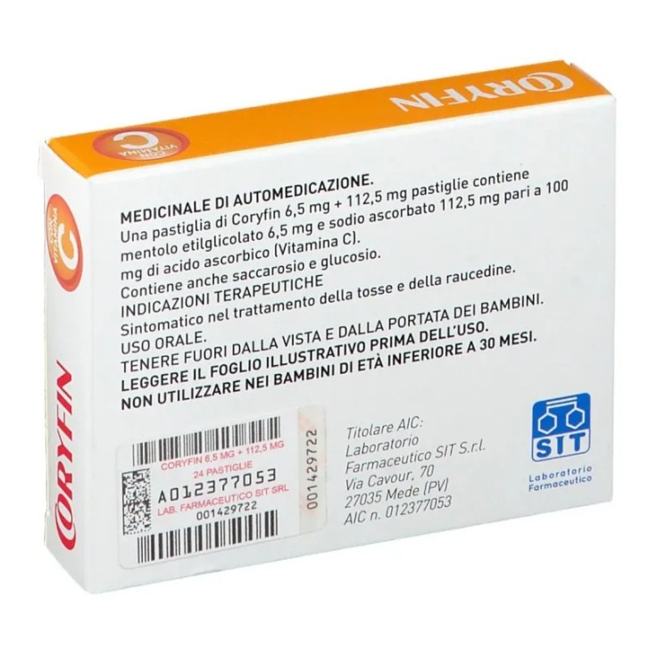 Coryfin C 100 Pastiglie Tosse e Raucedine Aroma Mandarino 24 Unità - CORYFIN
