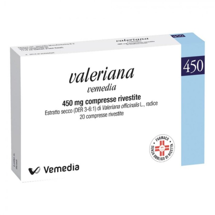 Valeriana Vemedia 450 mg Compresse Rivestite Sollievo Tensioni e Sonno 20 pz - Vemedia