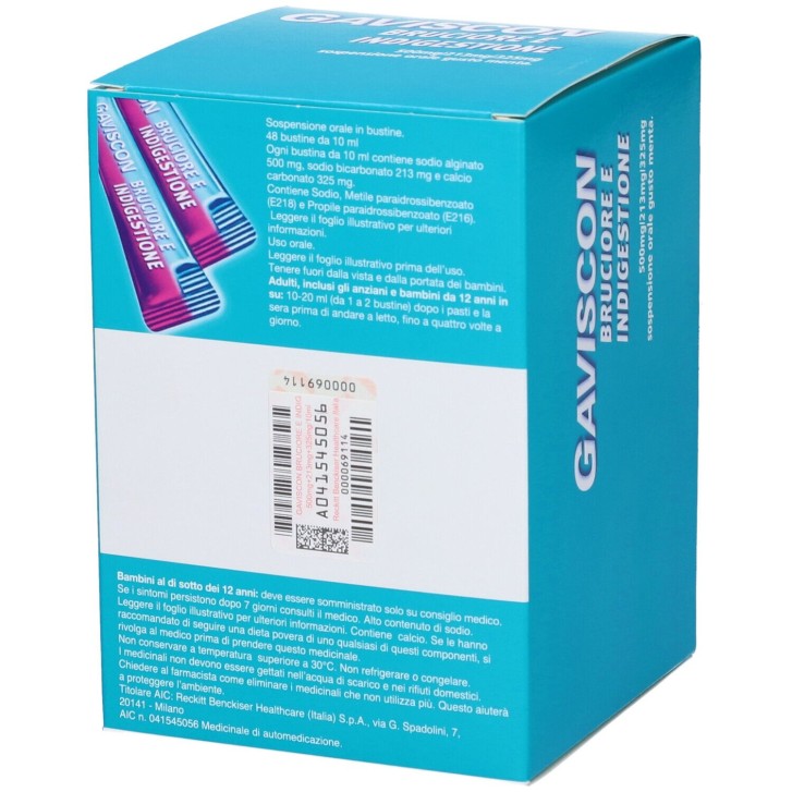 Gaviscon Bruciore e Indigestione Sospensione Orale Gusto Menta 48 Bustine - Gaviscon