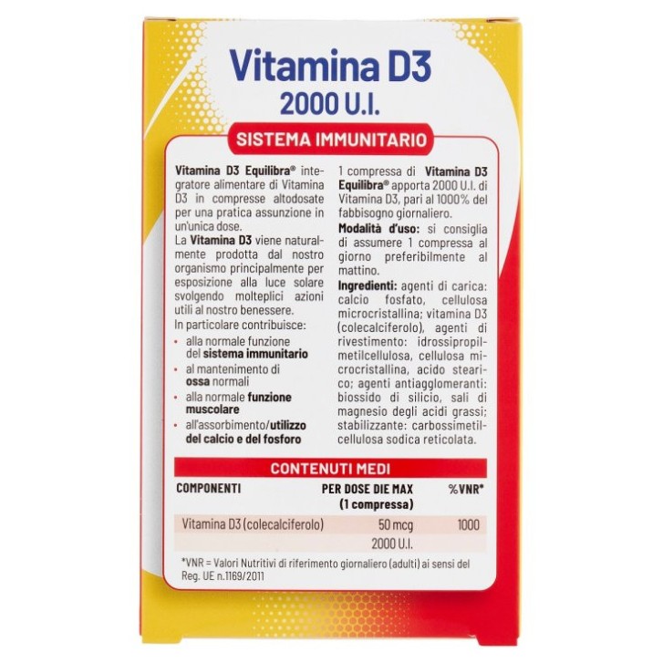 Equilibra Vitamina D3 2000UI Integratore per Sistema Immunitario 30 Compresse - Equilibra