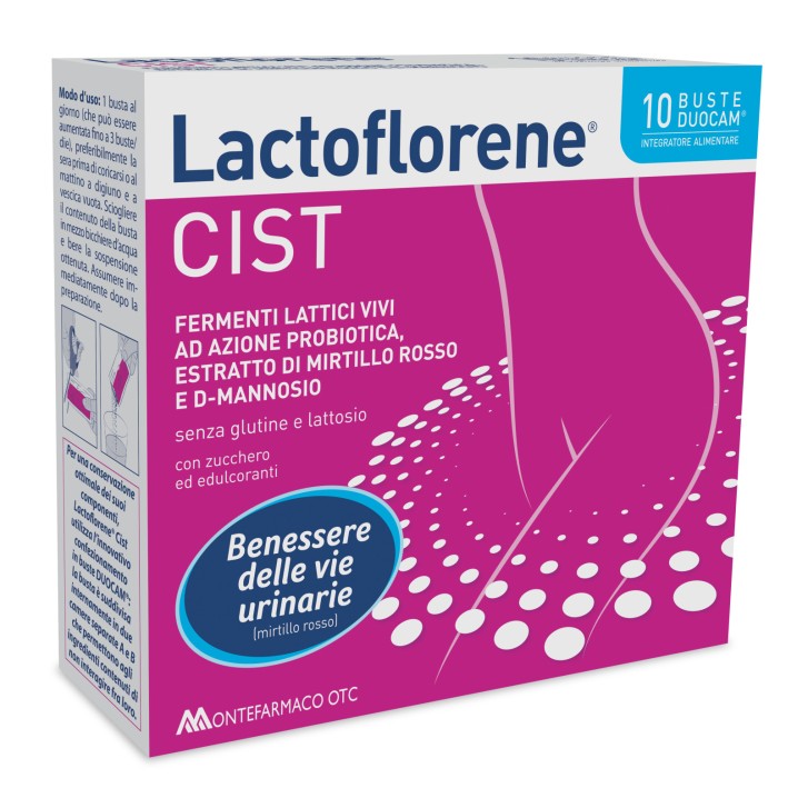 Lactoflorene Cist Integratore Fermenti Lattici con Mirtillo Rosso e D-mannosio - 10 Bustine - Lactoflorene