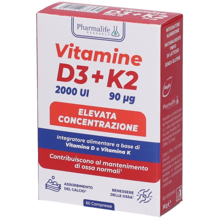 Vitamine D3+K2 Integratore per Ossa 60 Compresse - Pharmalife Research