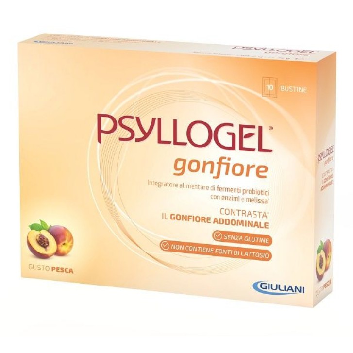 Psylologel Gonfiore Pesca, Integratore per Gonfiore Addominale 10 Bustine - Psylologel