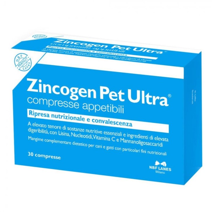 Zincogen Pet Ultra Mangime Complementare Appetibile 30 Compresse - N.B.F. Lanes Zincogen Pet Ultra Mangime Complementare Appetibile 30 Compresse - N.B.F. Lanes