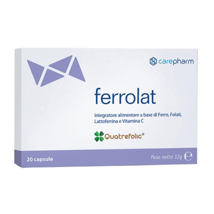 Ferrolat Integratore Alimentare Ferro, Lattoferrina, Folato, Vitamina C 20 Capsule - Carepharm Ferrolat Integratore Alimentare Ferro, Lattoferrina, Folato, Vitamina C 20 Capsule - Carepharm