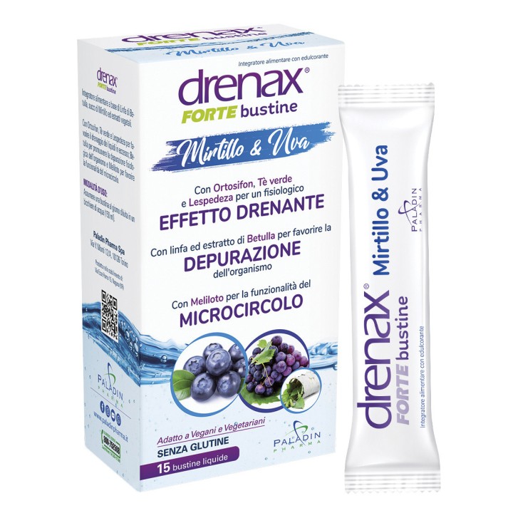 Drenax Forte Mirtillo e Uva Integratore Drenante 15 Bustine - Drenax Drenax Forte Mirtillo e Uva Integratore Drenante 15 Bustine - Drenax