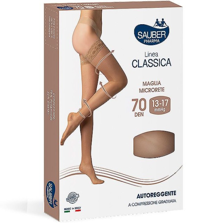 Calza Autoreggente 70 Denari Maglia Microrete Nero - Sauber