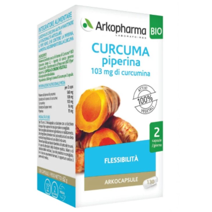Curcuma Piperina Bio Arkocapsule Integratore Benessere Articolazioni 130 Capsule - Arkopharma