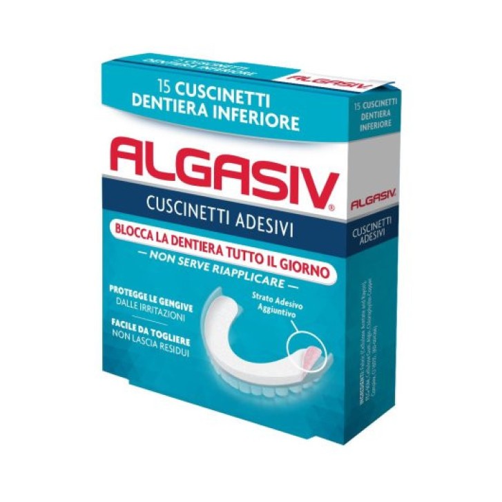 Cuscinetti Adesivi per Dentiera Inferiore 15 Pezzi - Algasiv