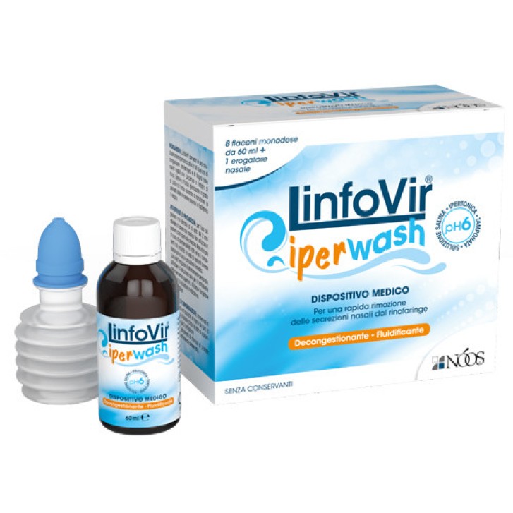 LinfoVir Iperwash Soluzione Salina Ipertonica 8 Flaconcini da 60 ml - Noos