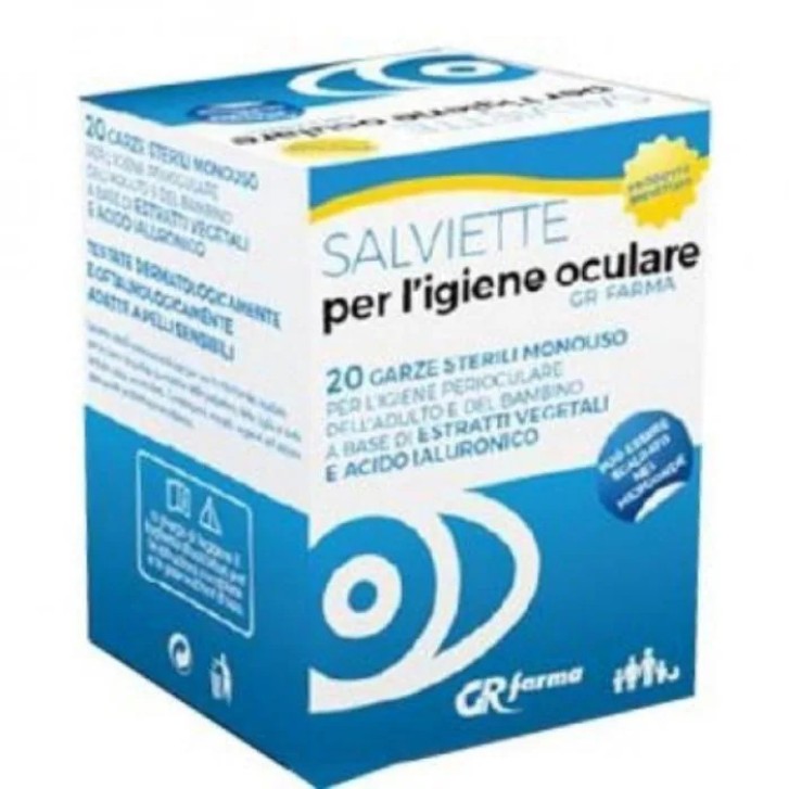 Salviette Igiene Oculare Monouso con Acido Ialuronico 20 Pezzi - GR Farma