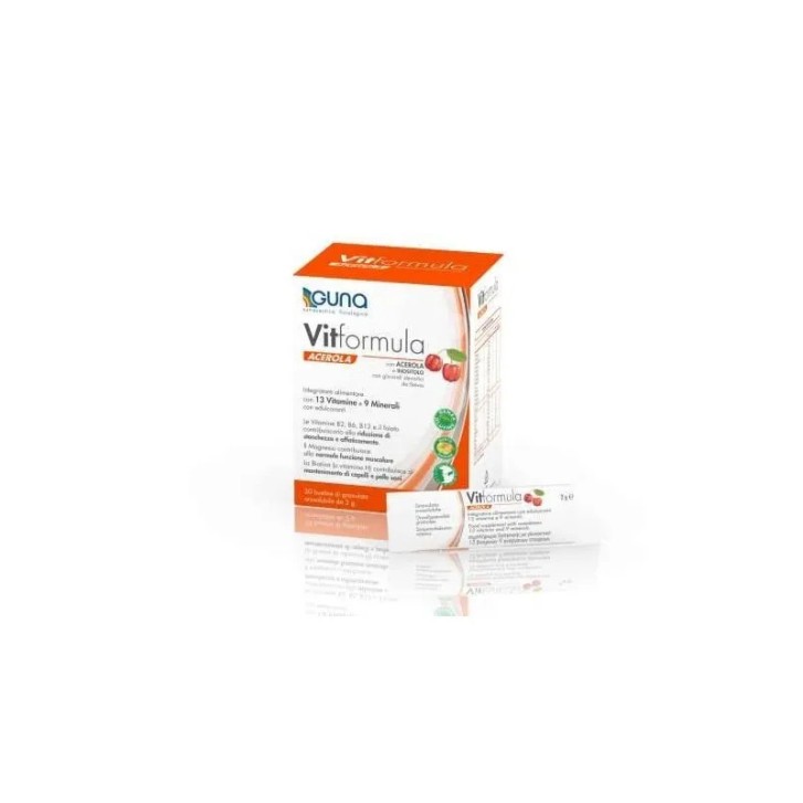Vitformula Acerola Integratore per Stanchezza con Vitamine e Minerali 30 Stick - GUNA Vitformula Acerola Integratore per Stanchezza con Vitamine e Minerali 30 Stick - GUNA