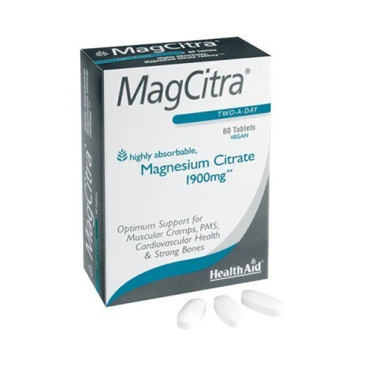 MagCitra Magnesio Citrato Integratore ad Alto Assorbimento 60 Compresse - HealthAid