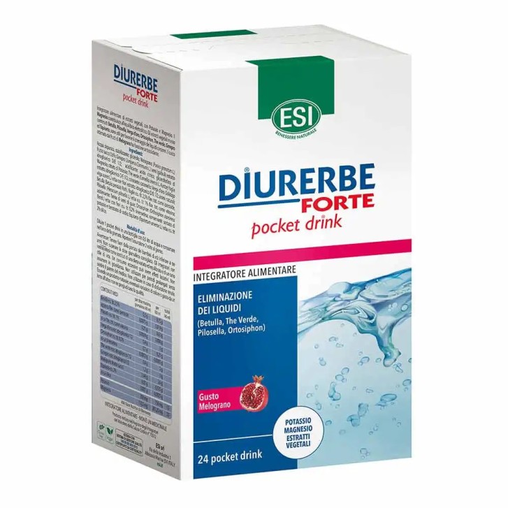 Diurerbe Forte Integratore Drenante Melograno 24 Pocket Drink - ESI