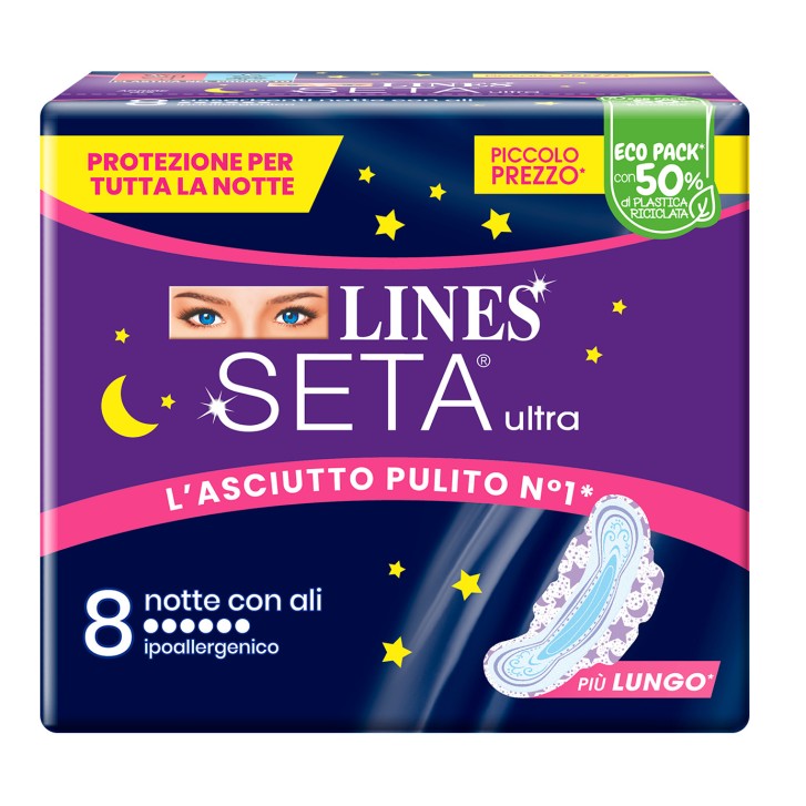 Lines Seta Ultra Assorbenti Notte con Ali 8 Pezzi - Lines