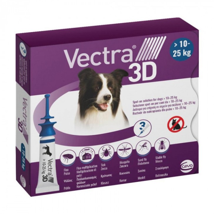 Vectra 3D Antiparassitario Cani 10-25 Kg 3 Pipette - CEVA Vectra 3D Antiparassitario Cani 10-25 Kg 3 Pipette - CEVA