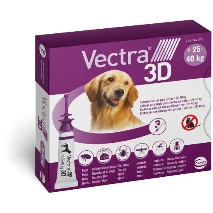 Vectra 3D Antiparassitario Cani 25-40 Kg 3 Pipette - CEVA Vectra 3D Antiparassitario Cani 25-40 Kg 3 Pipette - CEVA