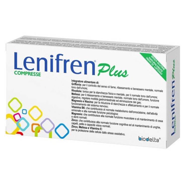 Lenifren Plus Integratore Alimentare con Griffonia, Rhodiola e Melissa 30 Compresse - Biodelta Lenifren Plus Integratore Alimentare con Griffonia, Rhodiola e Melissa 30 Compresse - Biodelta