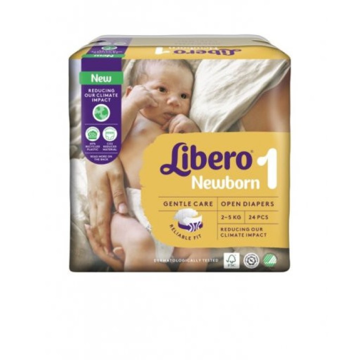Libero Newborn Pannolini Misura 1, 2-5 Kg, 24 Pezzi - Libero