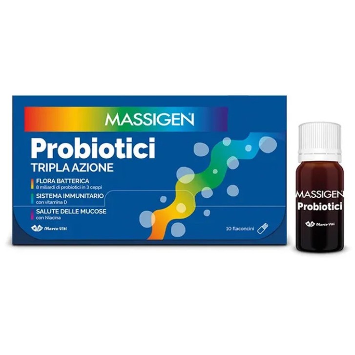 Massigen Probiotici Tripla Azione Integratore Fermenti Lattici 10 Flaconcini - Massigen