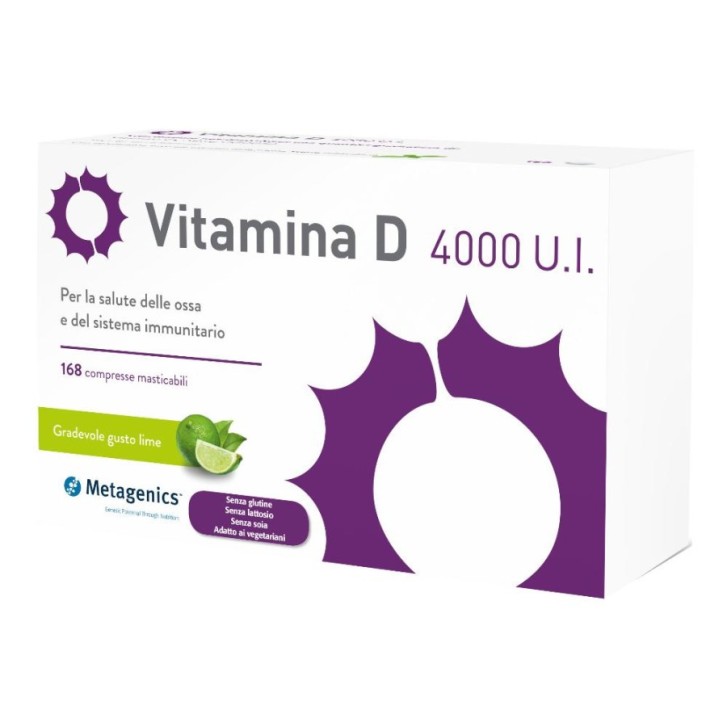 Vitamina D 4000 UI Integratore Alimentare Masticabile Gusto Lime 168 Compresse - Metagenics