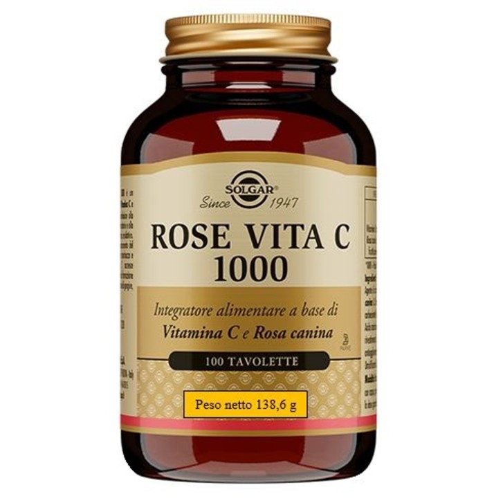 Rose Vita C 1000 Integratore Alimentare Vitamina C e Rosa Canina 100 Tavolette - Solgar