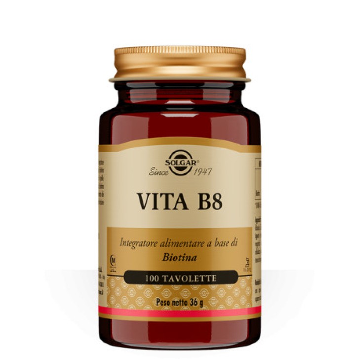Vita B8 Integratore Biotina per Pelle, Capelli e Sistema Nervoso, 100 Tavolette - Solgar
