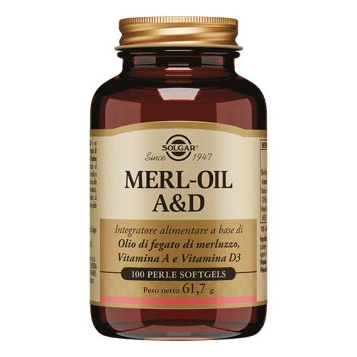 Merl-Oil A&D Solgar Integratore Olio di Fegato di Merluzzo, Vitamine A e D 100 Perle - Solgar