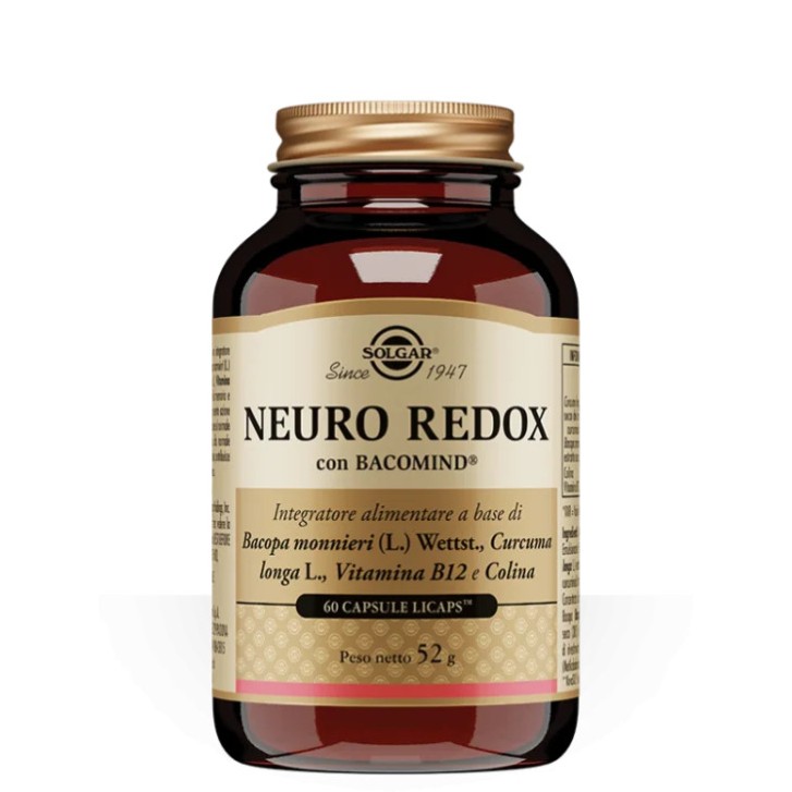 Neuro Redox Integratore con Bacopa, Curcuma e Vitamina B12 60 Capsule Vegetali - Solgar