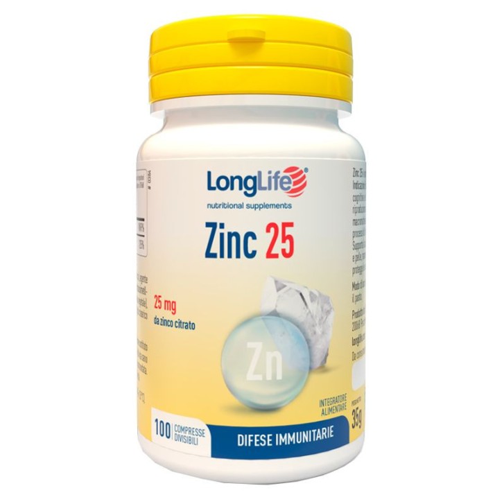 Zinco 25Mg Longlife Integratore Antiossidante 100 Compresse - Longlife