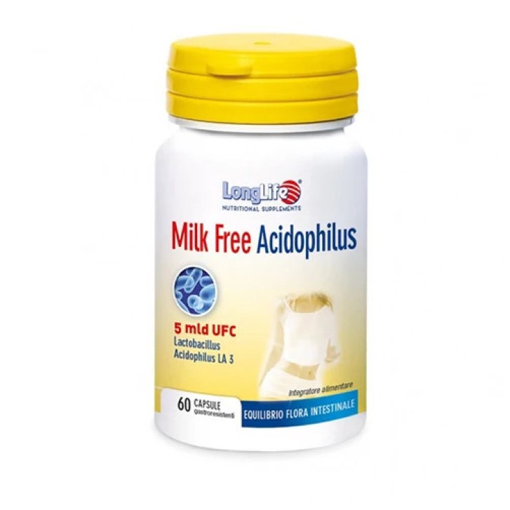 Milk Free Acidophilus Longlife Integratore per l\'equilibrio della flora intestinale 60 Capsule - Longlife Milk Free Acidophilus Longlife Integratore per l\'equilibrio della flora intestinale 60 Capsule - Longlife