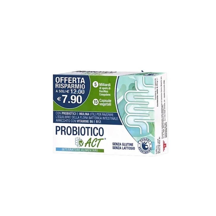 Probiotico Act Integratore per Flora Intestinale 15 Capsule Vegetali - F&F