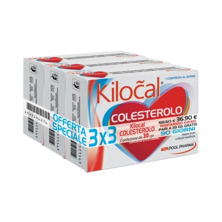 Kilocal Colesterolo Integratore per Colesterolo 3 x 30 Compresse - Pool Pharma Srl