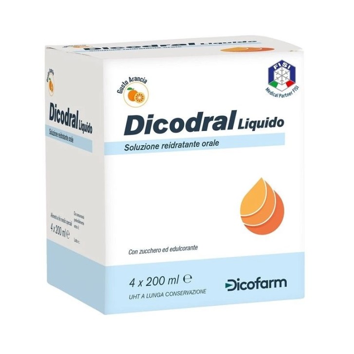 Dicodral Liquido Soluzione Reidratante Orale per Diarrea 4x200ml - Dicodral Dicodral Liquido Soluzione Reidratante Orale per Diarrea 4x200ml - Dicodral