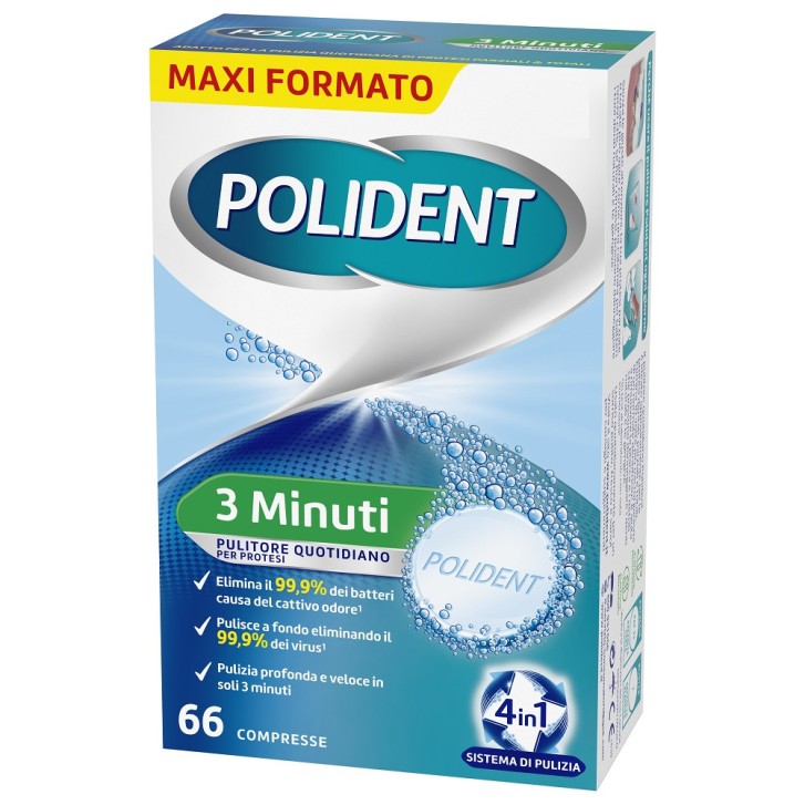 Polident Pulitore Protesi Dentale Quotidiano 3 Minuti 66 Compresse - Polident Polident Pulitore Protesi Dentale Quotidiano 3 Minuti 66 Compresse - Polident