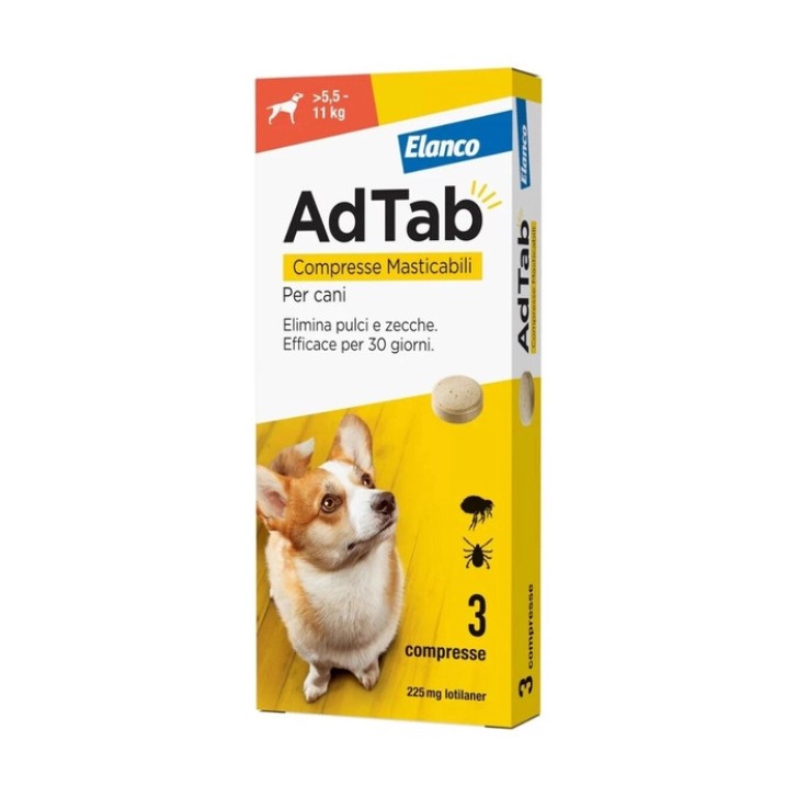 AdTab Compresse Masticabili per Cani 5,5-11kg 225mg - Elanco AdTab Compresse Masticabili per Cani 5,5-11kg 225mg - Elanco