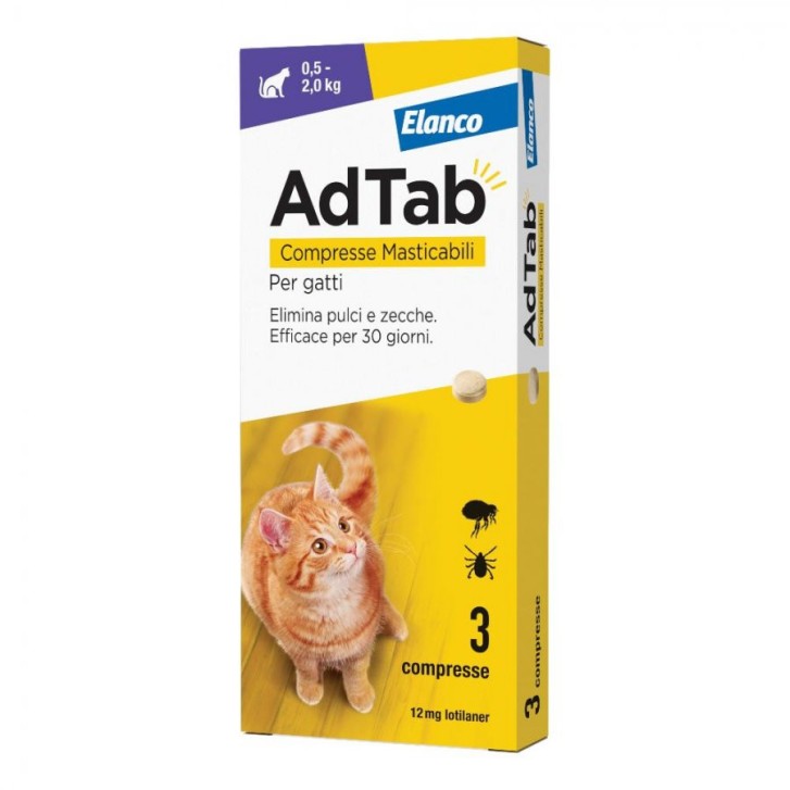 AdTab Gatti 12 mg Compresse Masticabili 3 Pezzi - Elanco AdTab Gatti 12 mg Compresse Masticabili 3 Pezzi - Elanco