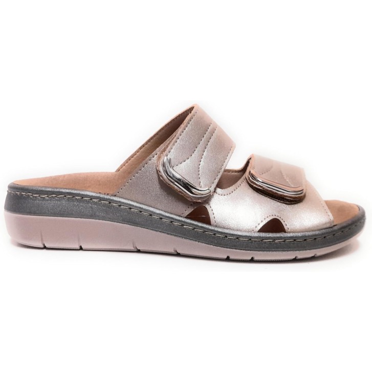 Ciabatta Donna Platino Metallizzata in Vera Pelle con Zeppa Rialzata - Grünland Ciabatta Donna Platino Metallizzata in Vera Pelle con Zeppa Rialzata - Grünland