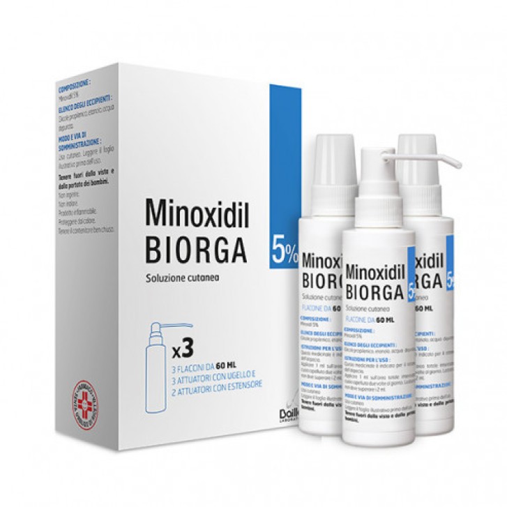 Minoxidil Biorga 5% Soluzione Cutanea 3 Flaconi da 60 ml - Minoxidil