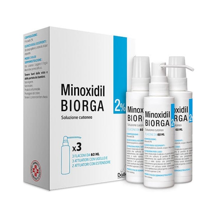 Minoxidil Biorga 2% Soluzione Cutanea 3 Flaconi x 60ml - Minoxidil