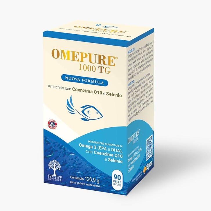 Omepure 1000 TG Integratore Omega 3 con Coenzima Q10 e Selenio 90 perle - Treelife Pharma Omepure 1000 TG Integratore Omega 3 con Coenzima Q10 e Selenio 90 perle - Treelife Pharma