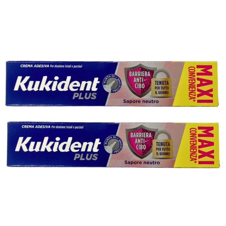 Kukident Crema Adesiva Barriera Anti Cibo per Protesi Dentarie Bipacco 2 x 57g - Kukident