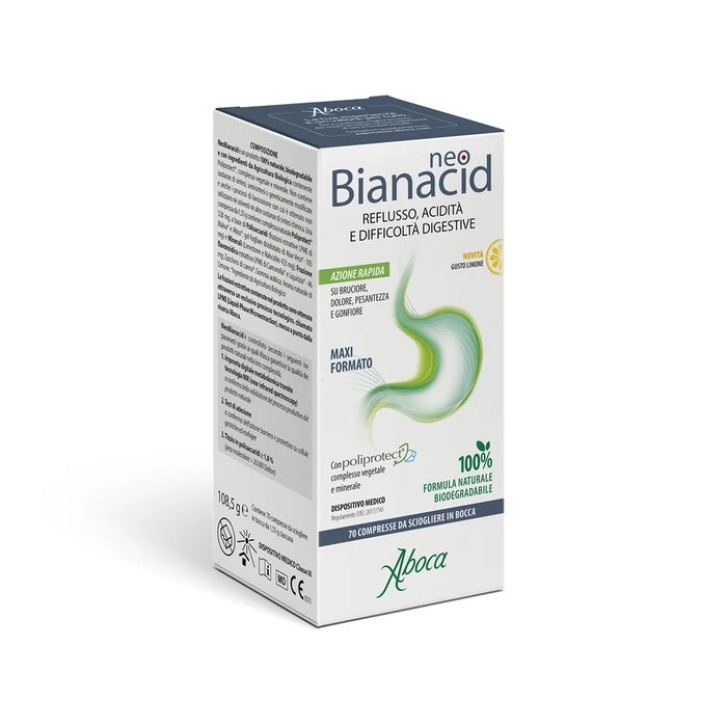 NeoBianacid Integratore Reflusso Gastroesofageo 70cpr Limone Senza Glutine - Aboca NeoBianacid Integratore Reflusso Gastroesofageo 70cpr Limone Senza Glutine - Aboca