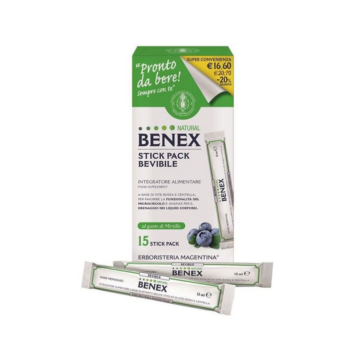 Benex Bevibile Integratore per Microcircolo 15 Stick Pack - Erboristeria Magentina