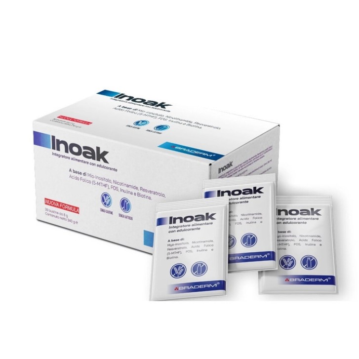 Inoak Integratore Alimentare con Myo-inositolo, Resveratrolo, Acido Folico 30 Bustine - Braderm