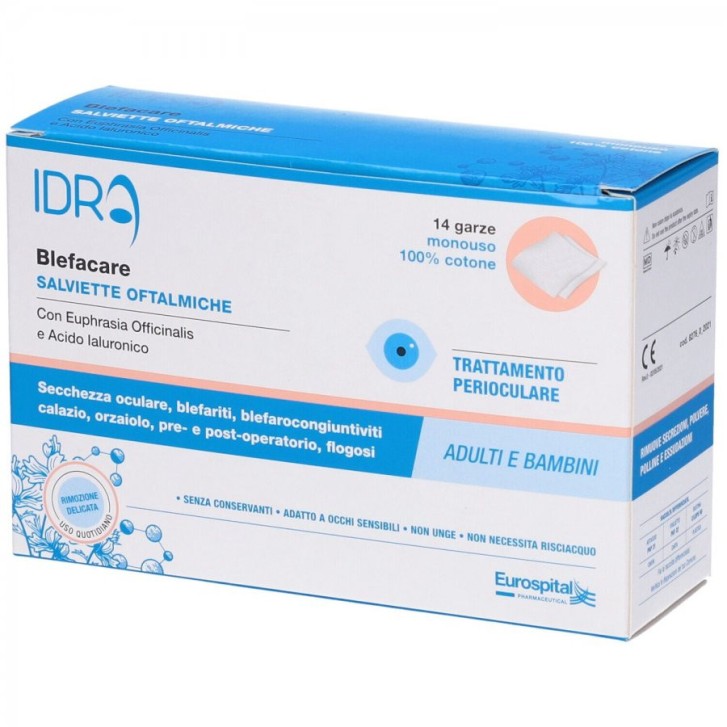 Blefacare Idra Garze Oculari Monouso con Acido Ialuronico e Eufrasia 14 Pezzi - Eurospital