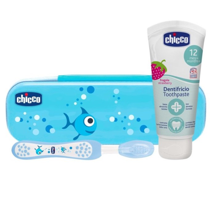 Set Dentale Azzurro Fluoro con Spazzolino e Dentifricio Chicco