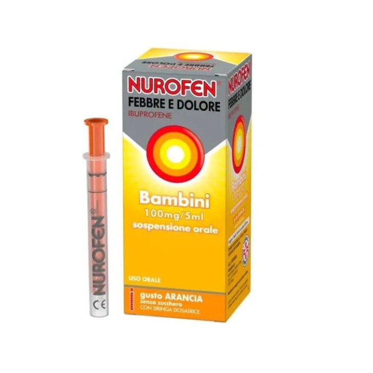 Nurofen Febbre e Dolore 100mg/5ml Sospensione Orale Bambini Gusto Arancia/Fragola - Nurofen