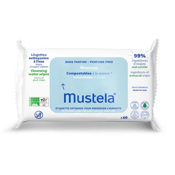 Mustela Salviette Compostabili All\'Acqua Senza Profumo 60 Pezzi - Mustela